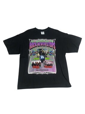 Vintage 2002 Rock Never Stops Tour Band T Shirt XL Tesla Vince Neil